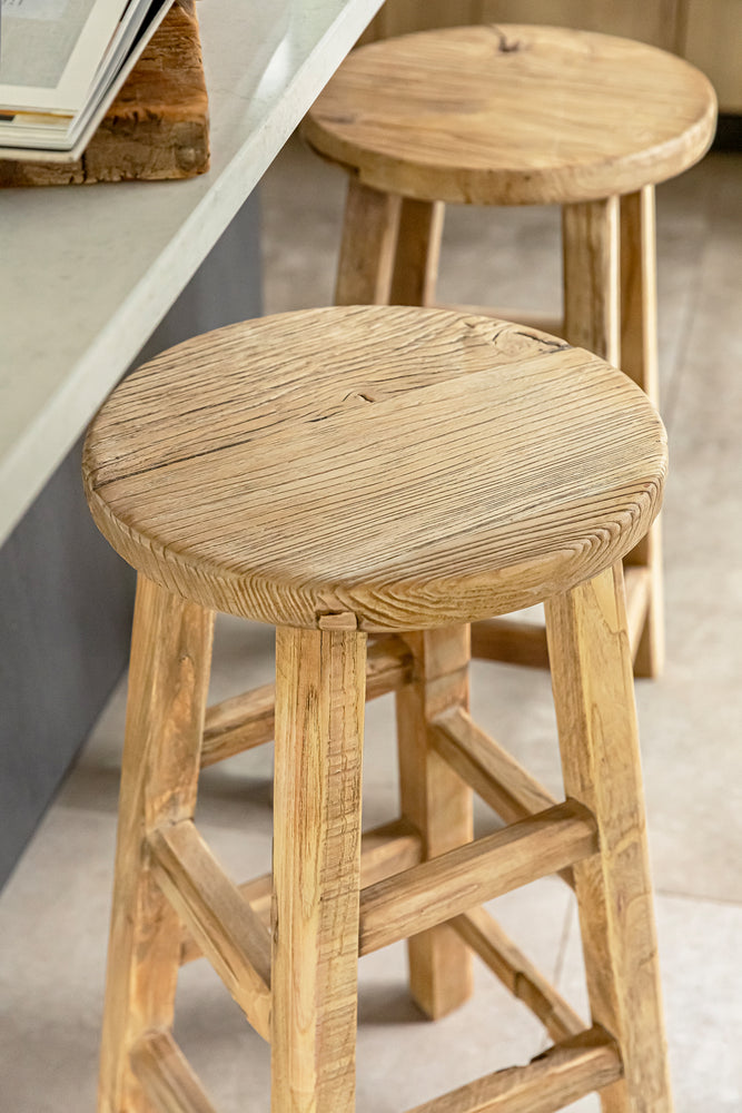 Teddy Tall Round Elm Stool - 70cm